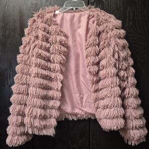 Chic Pink faux soft fur Fringe Jacket sz Small